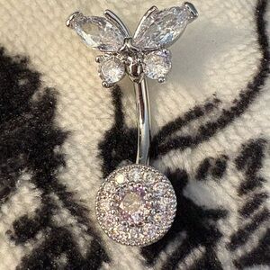 Belly Button Ring-Elegant Silver Tone Copper Butterfly rhinestones, Belly Ring